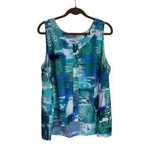 Habitat Blue Green Abstract Print Women's Top Sleeveless Lightweight XL Coastal